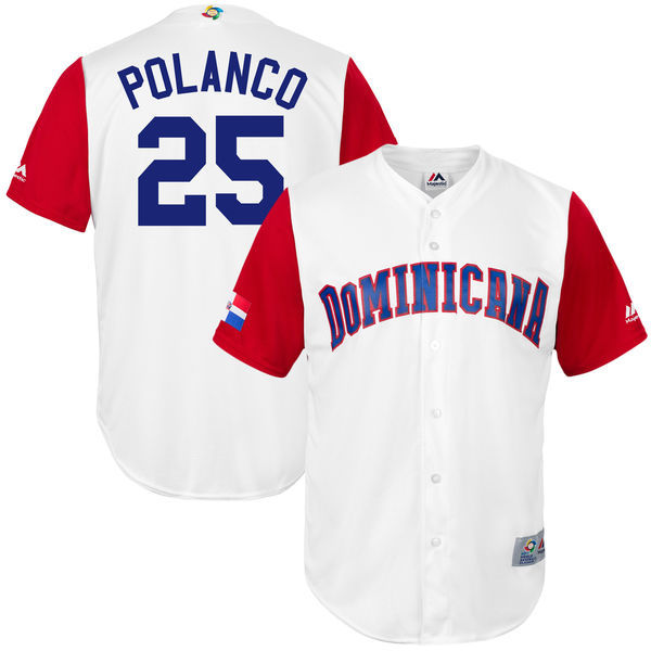 customized Men Dominican Republic Baseball #25 Gregory Polanco White 2017 World Baseball Classic Replica Jersey